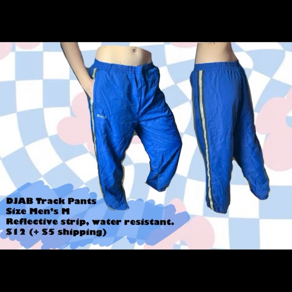 Track pants, blue, reflective DJAB. Unisex.